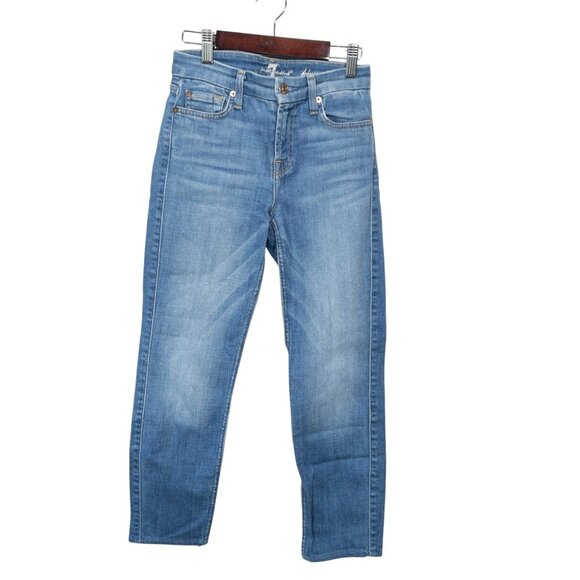 7 For All Mankind Kimmie Crop W 25 L 24 Straight Leg Light Faded Denim Casual - Picture 1 of 11